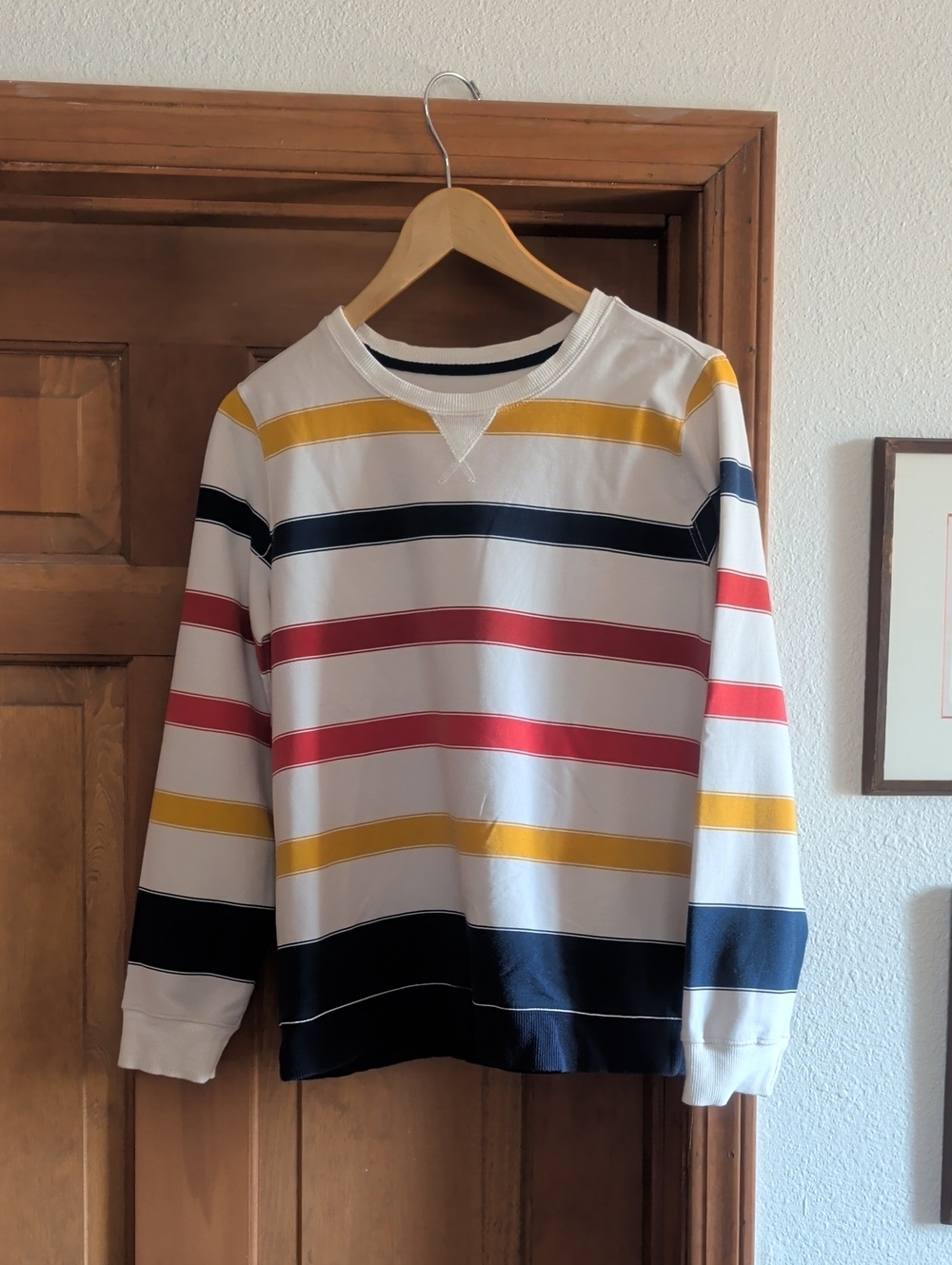 St. John's Bay Women's White Multi-Stripe Crewneck Sweater